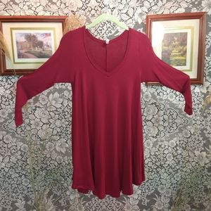 Popana red tunic top / babydoll dress long sleeve blouse